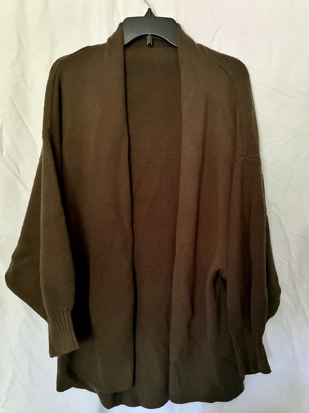 Cozy Open-Front Knit Cardigan - Dark Green